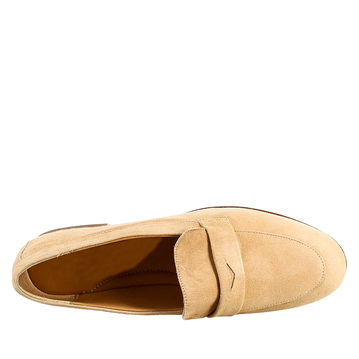Women's Handmade Moccasin Beige Suede Loafer - Hand Made by JB