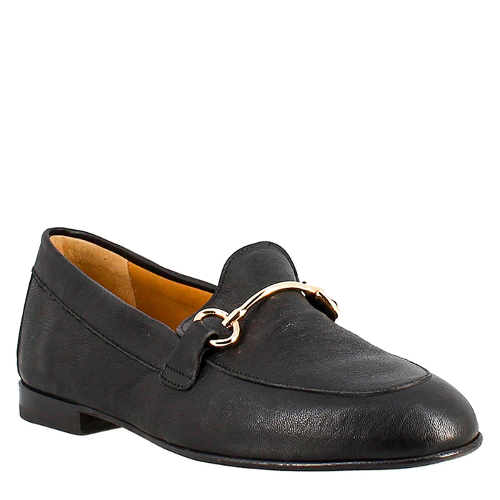 Women's Handmade Black Leather Buckle Loafer