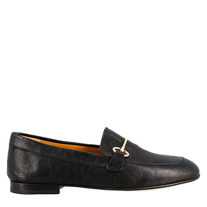 Women's Handmade Black Leather Buckle Loafer