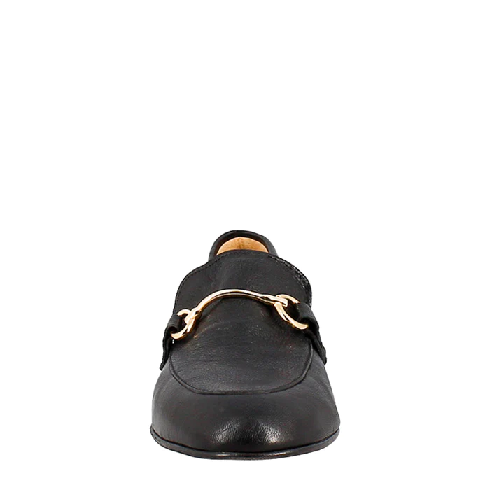 Women's Handmade Black Leather Buckle Loafer