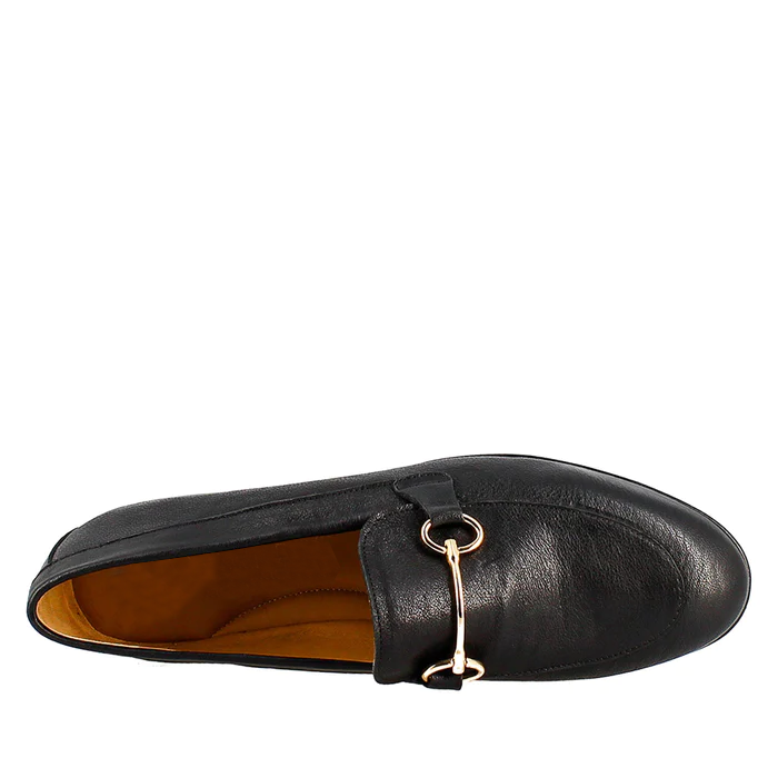 Women's Handmade Black Leather Buckle Loafer