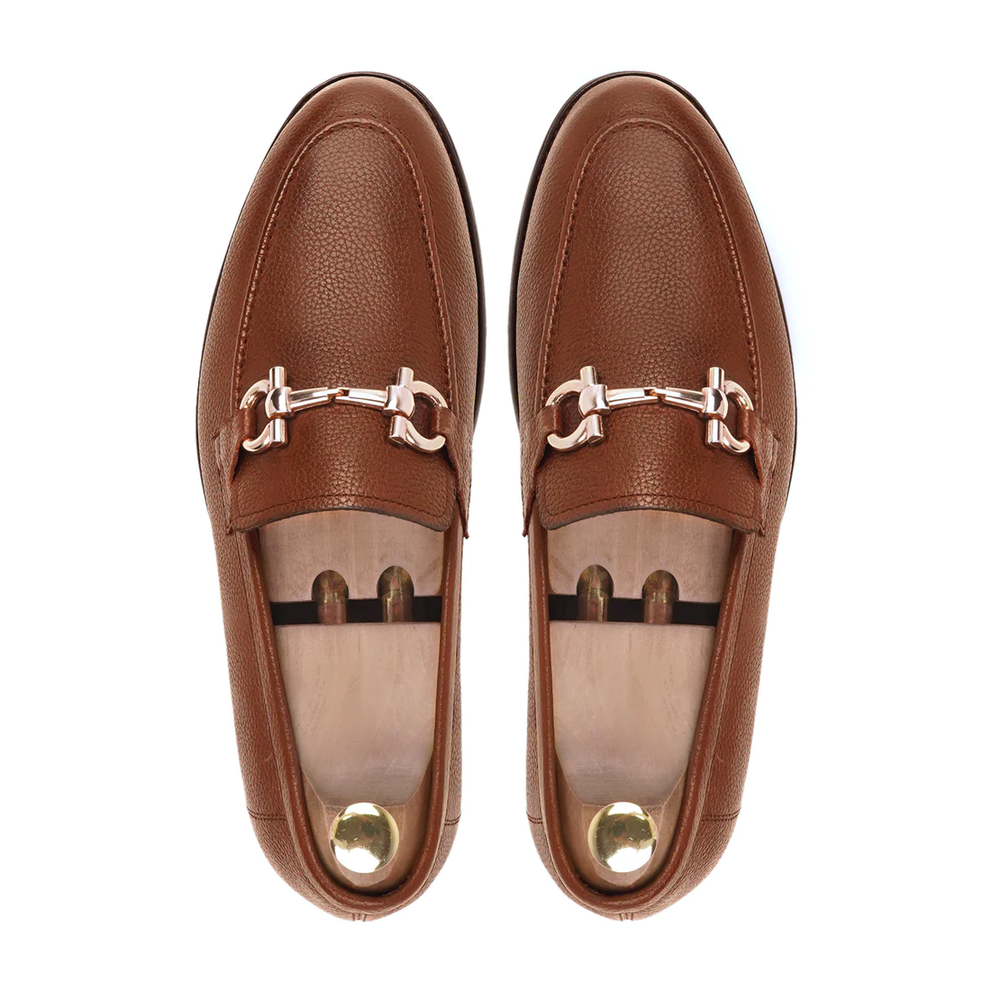 Men's Handmade Tan Calf Leather Buckle Loafers