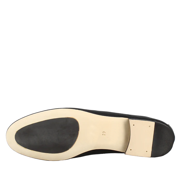 Women's Handmade Black Leather Buckle Loafer