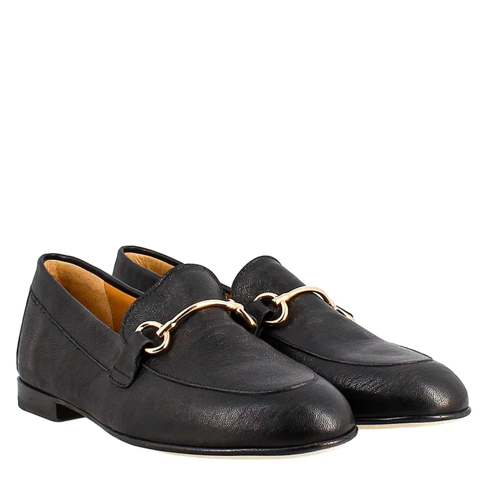 Women's Handmade Black Leather Buckle Loafer - Hand Made by JB