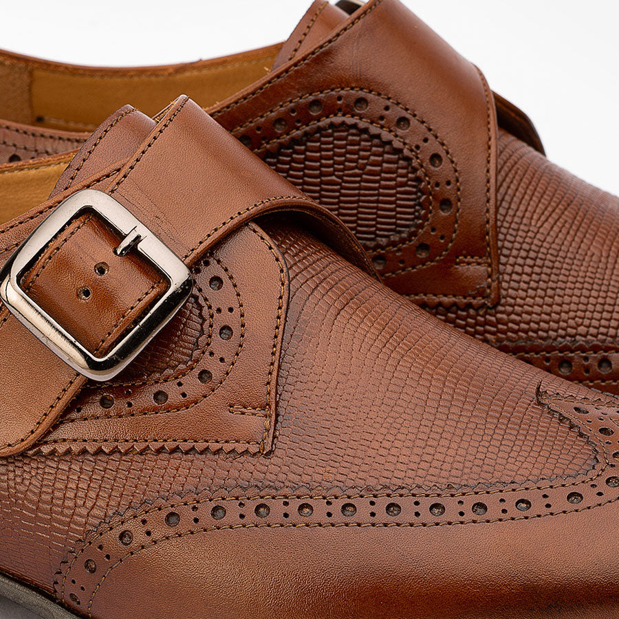 Men's Handmade Brown Wingtip Single Monk Leather Elegant Monk Shoes