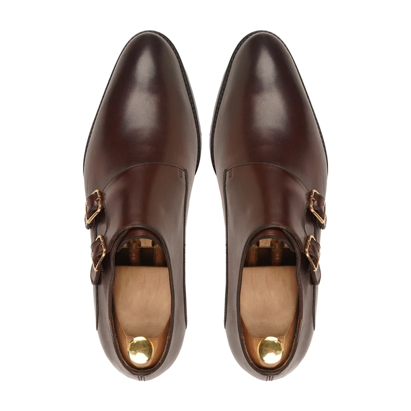 Men's Handmade Brown Leather Double Monk Strap Elegant Formal Shoes