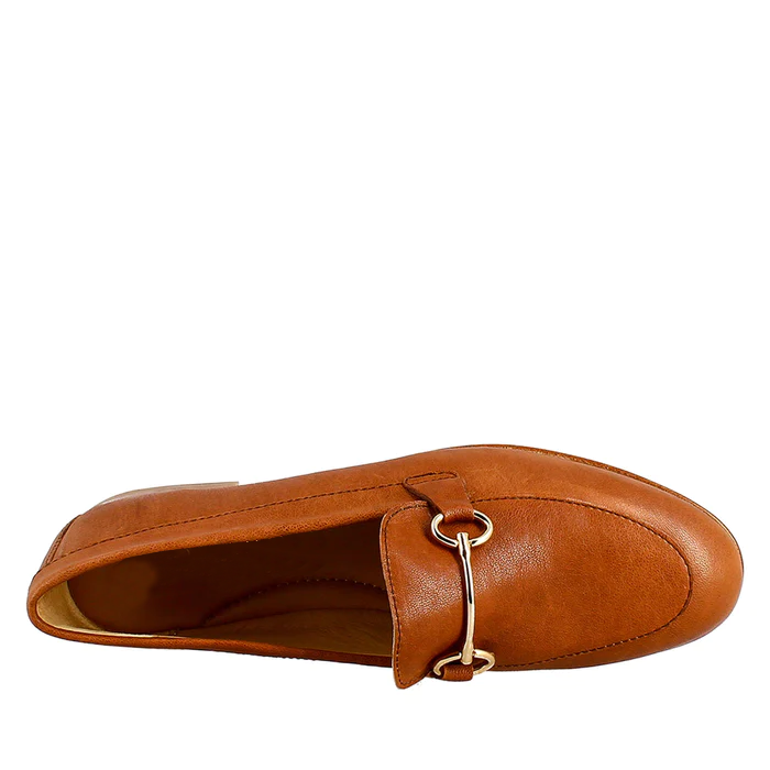 Women's Handmade Brown Leather Buckle Loafer