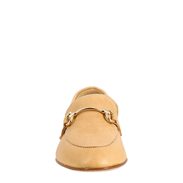 Women's Handmade Beige Leather Buckle Loafer
