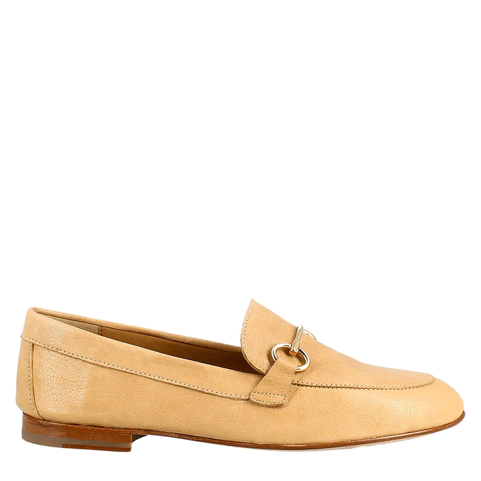 Women's Handmade Beige Leather Buckle Loafer