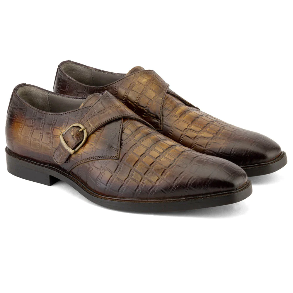 Men's Handmade Brown Wingtip Single Monk Leather Elegant Monk Shoes