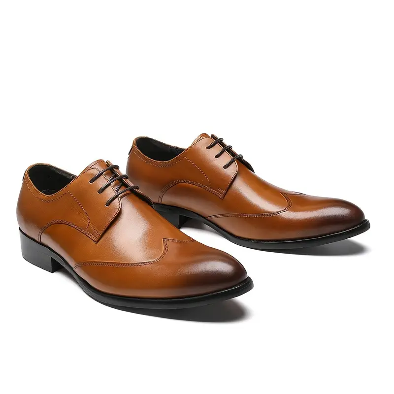 Men's Handmade Light Brown Wing-tip Leather Elegant Pointed Toe Derby Shoes