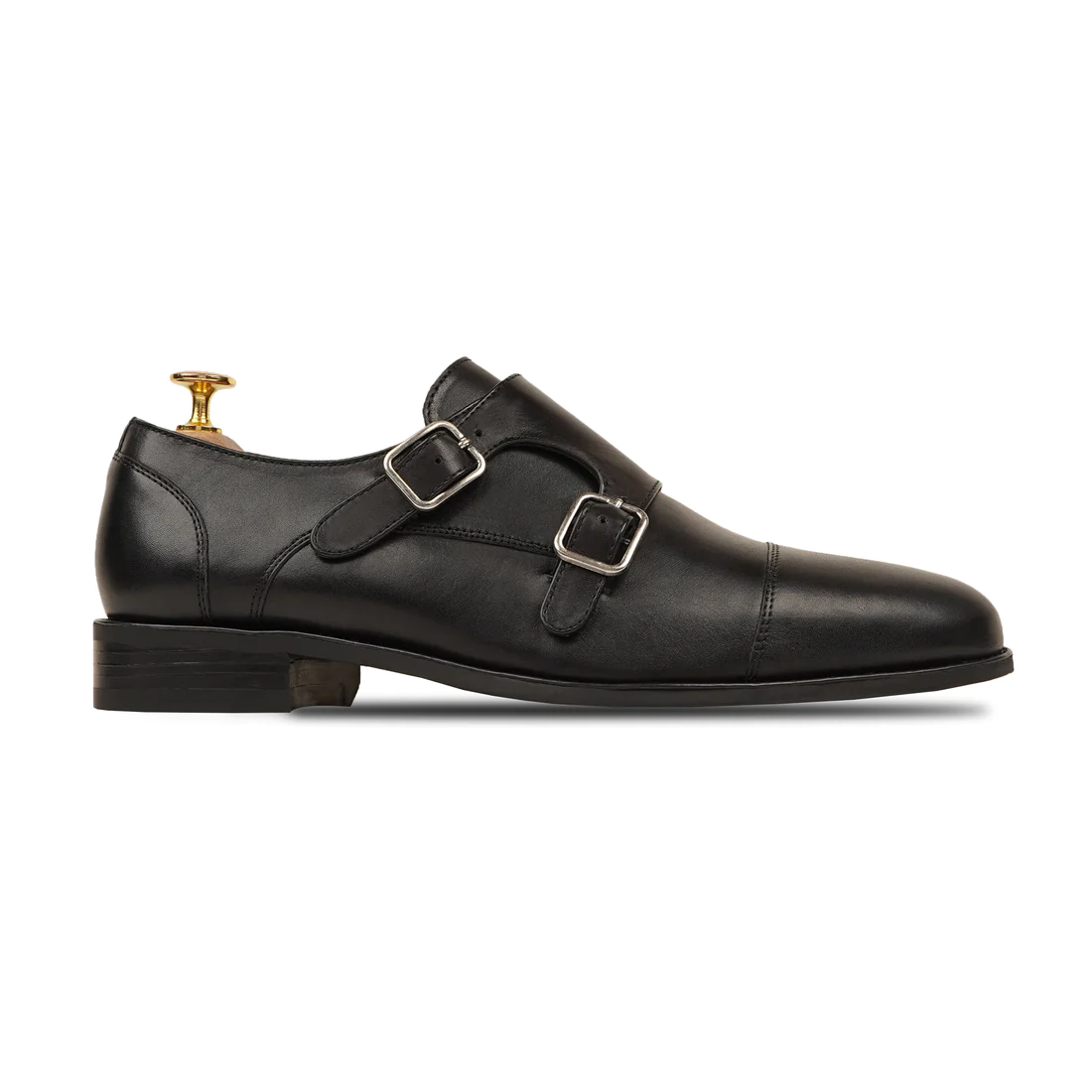 Men's Handmade Leather Shoes Double Monk Strap - Black