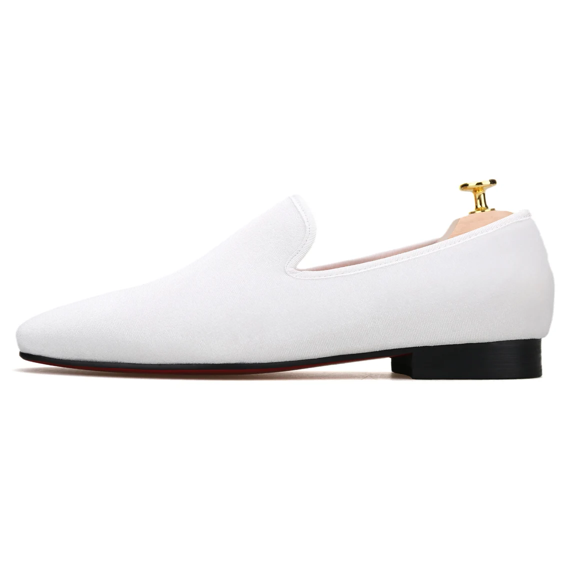 Men Plain White Velvet Square Toe Slippers Loafers Flats Prom Wedding