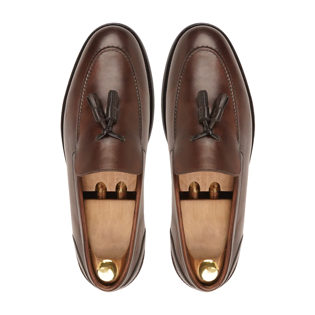 Men's Handmade Elegant Tassels Shoes Brown Burnished Calf Leather