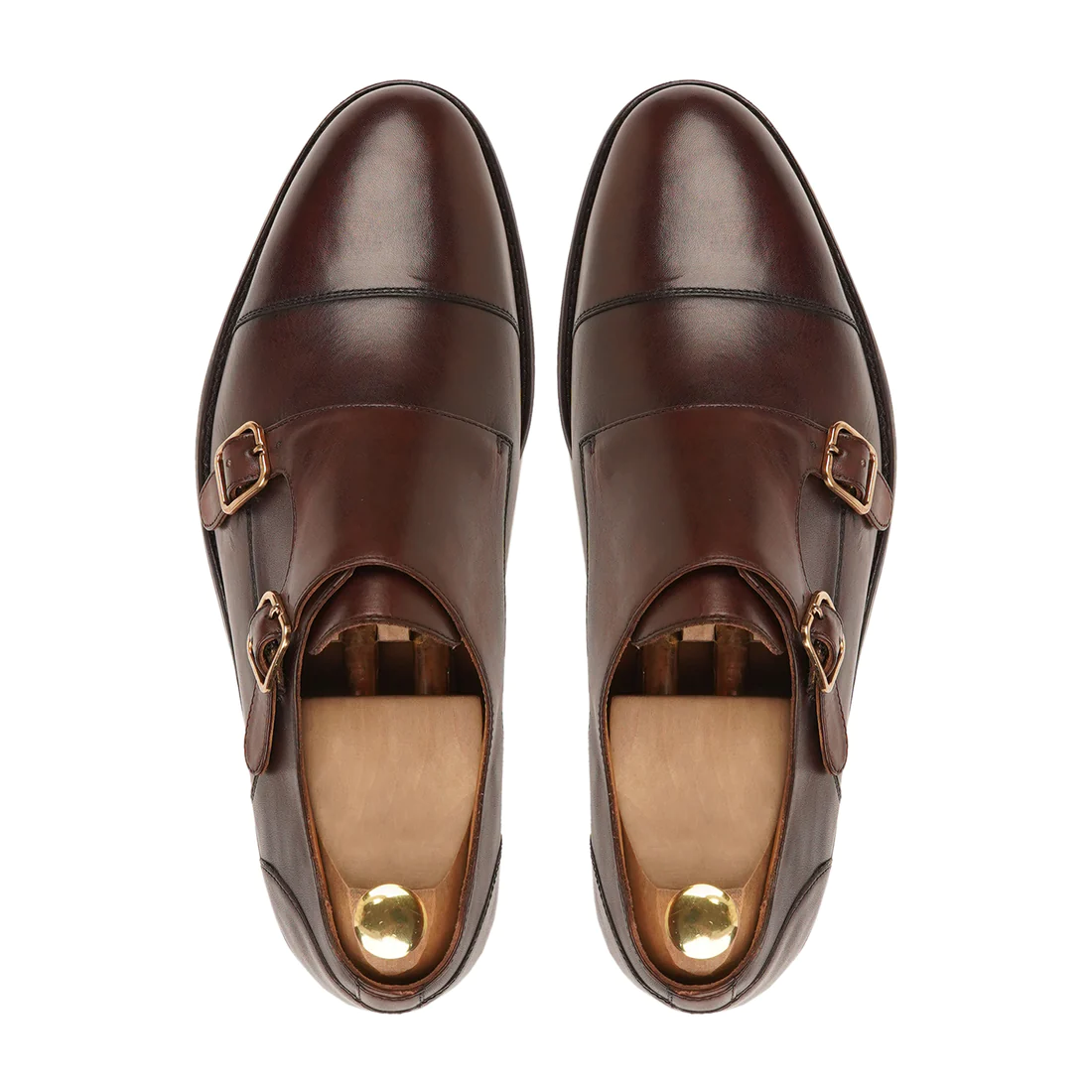 Men's Handmade Leather Shoes Double Monk Strap - Brown