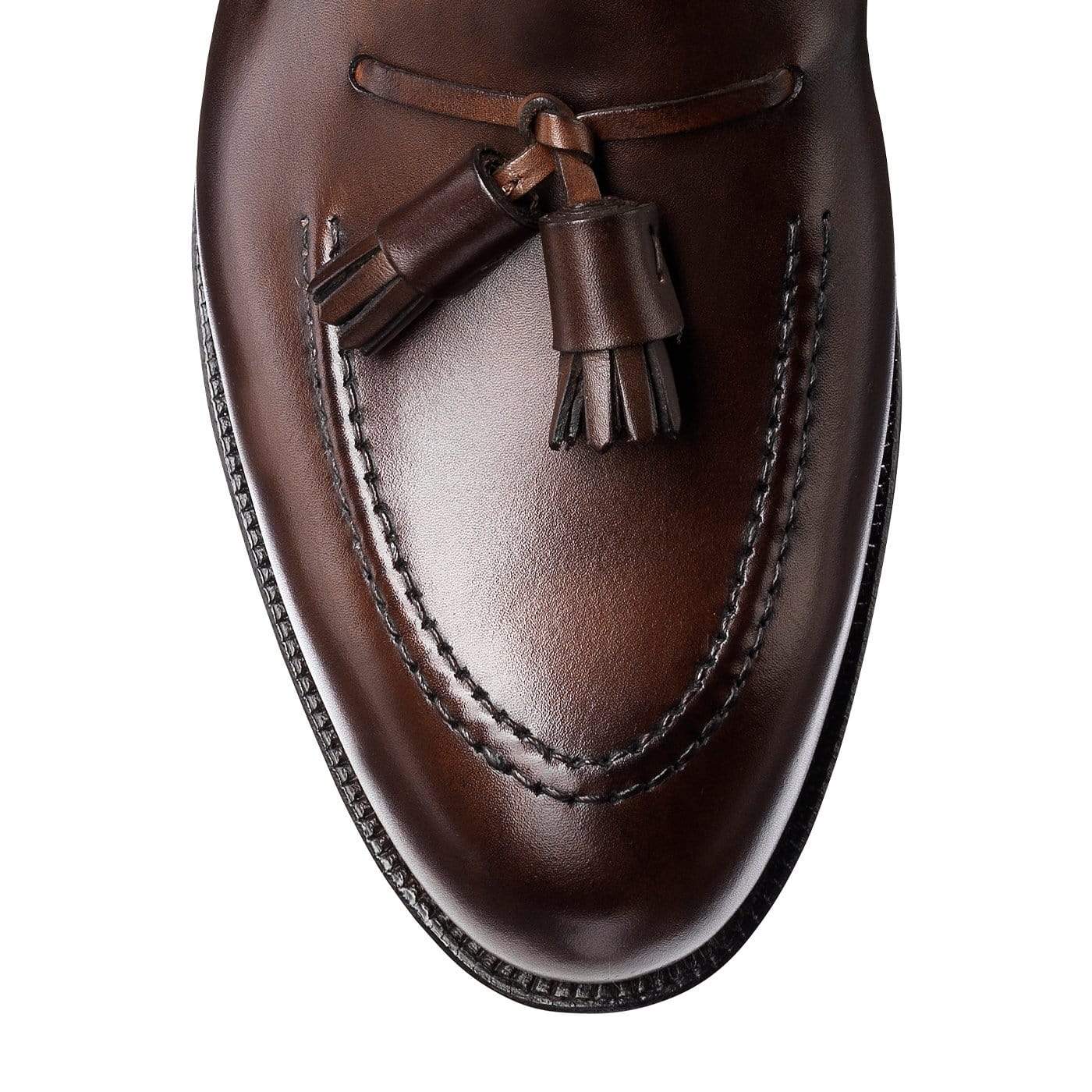 Men's Handmade Formal Shoes Tassels Dark Brown Burnished Calf Leather