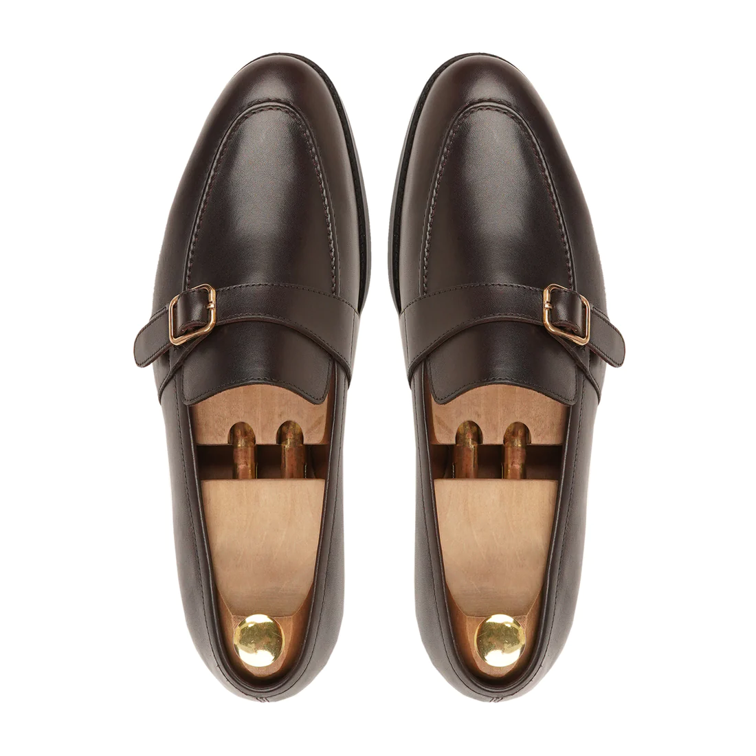 Men's Handmade Buckle Loafers Brown Calf Shine Leather Shoes