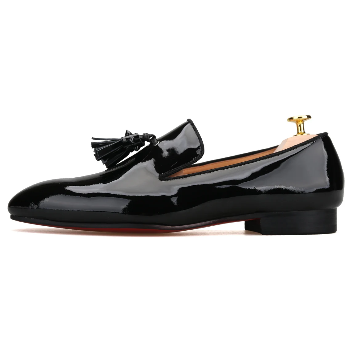 Men Black Leather Spiked Tassel Slippers Loafers Flats Prom Wedding