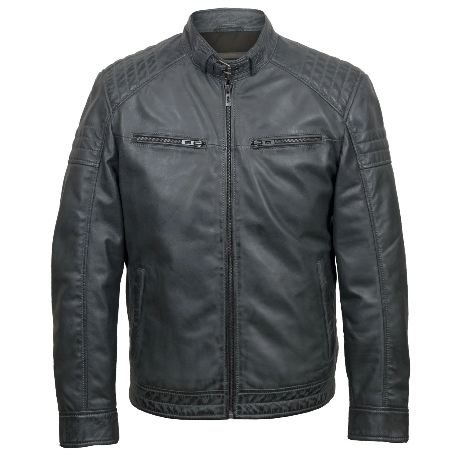Men's Grey Leather Jacket - Hand Made by JB