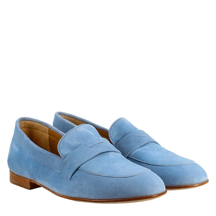 Women's Handmade Moccasin Blue Suede Loafer - Hand Made by JB