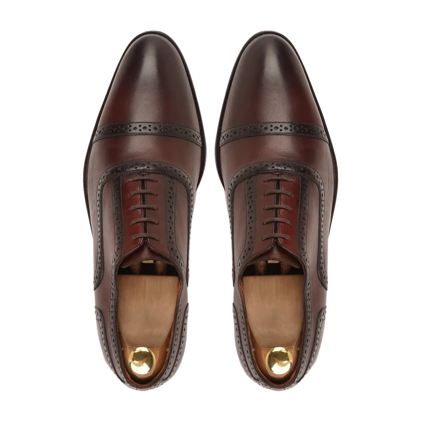 Men's Handmade Brown Burgundy Leather Lace Up Elegant Formal Shoes