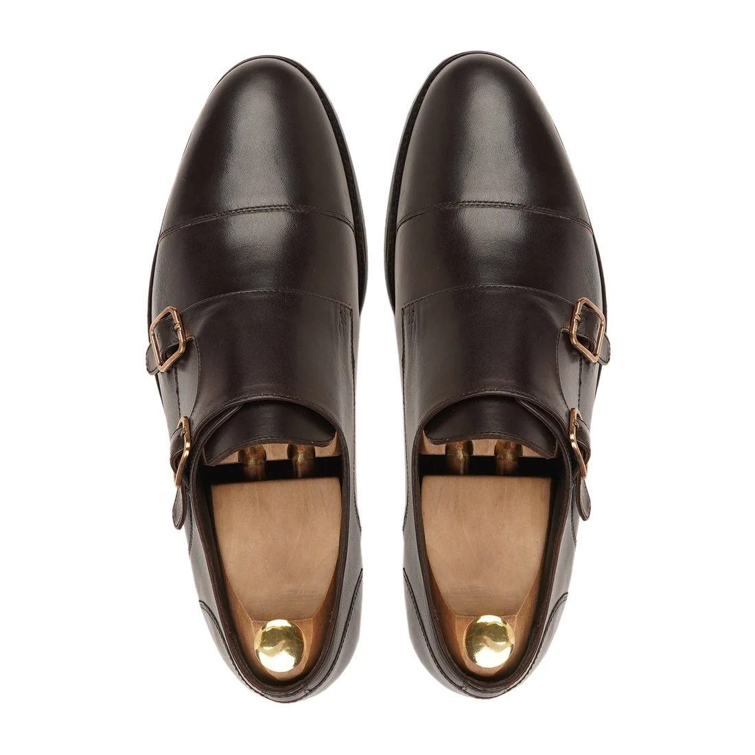 Men's Handmade Leather Shoes Double Monk Strap - Dark Brown