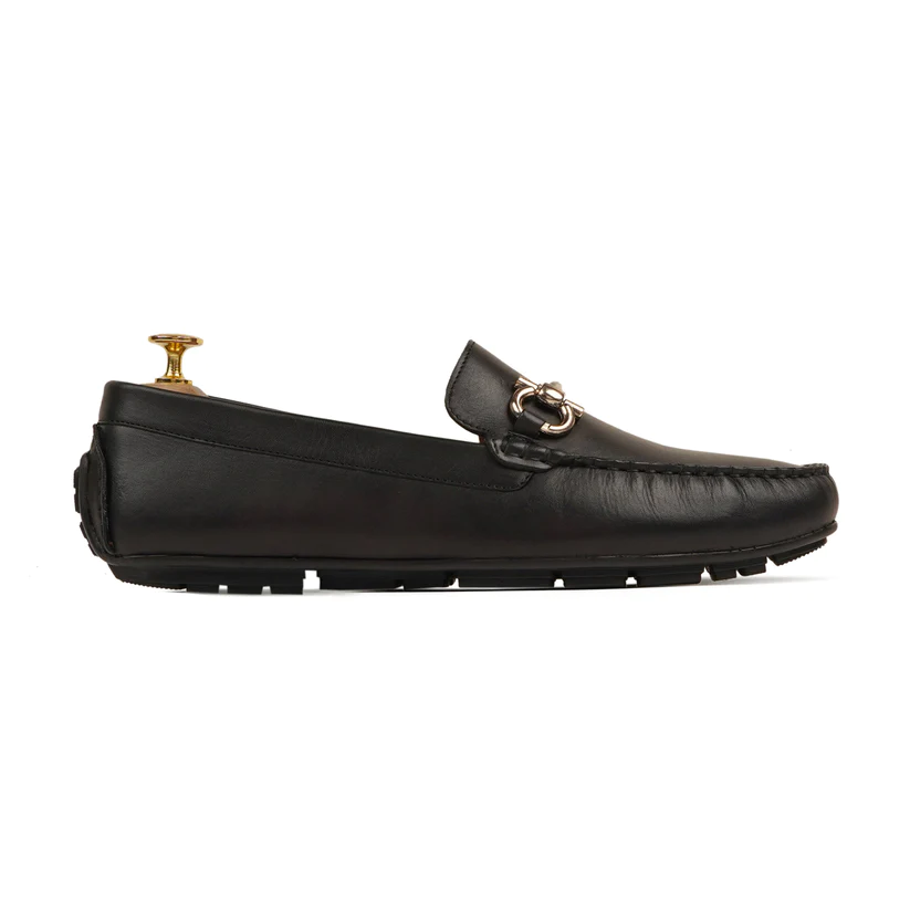 Men's Buckle Black Calf Leather Loafers Shoes