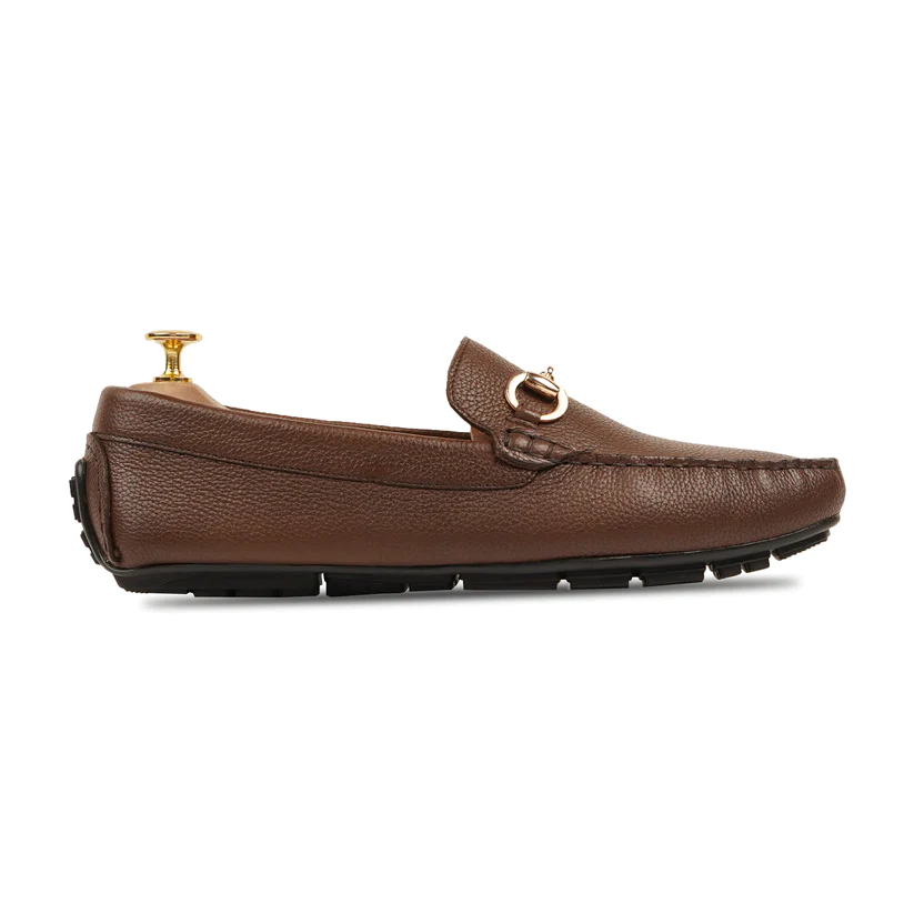 Men's Buckle Brown Calf Leather Loafers Shoes