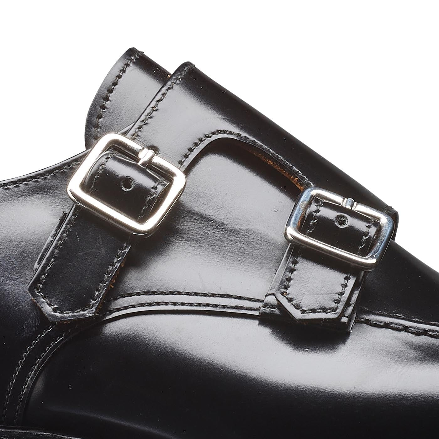 Women's Handmade Black Leather Double Buckle Monk Shoes - Hand Made by JB