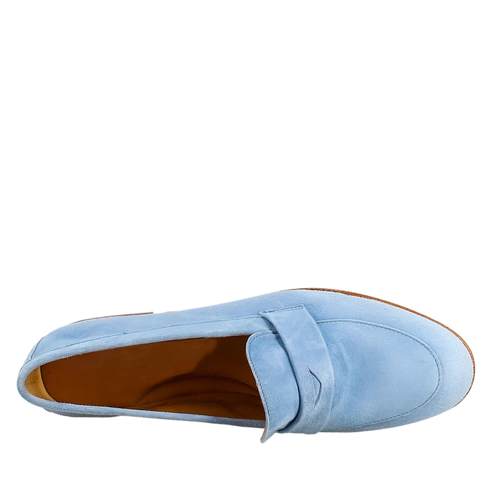 Women's Handmade Moccasin Blue Suede Loafer