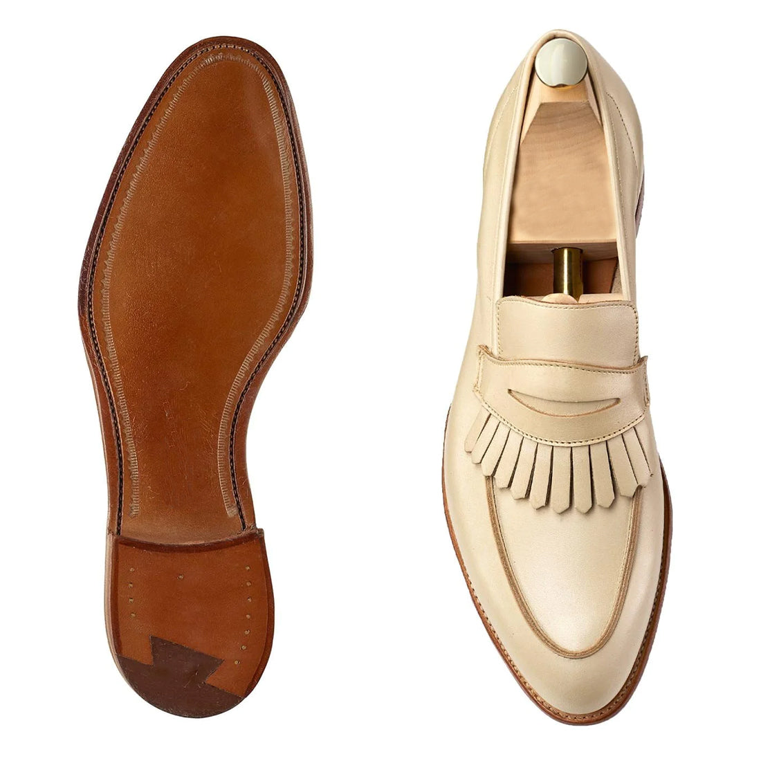 Women's Handmade Cream Leather Penny Loafer
