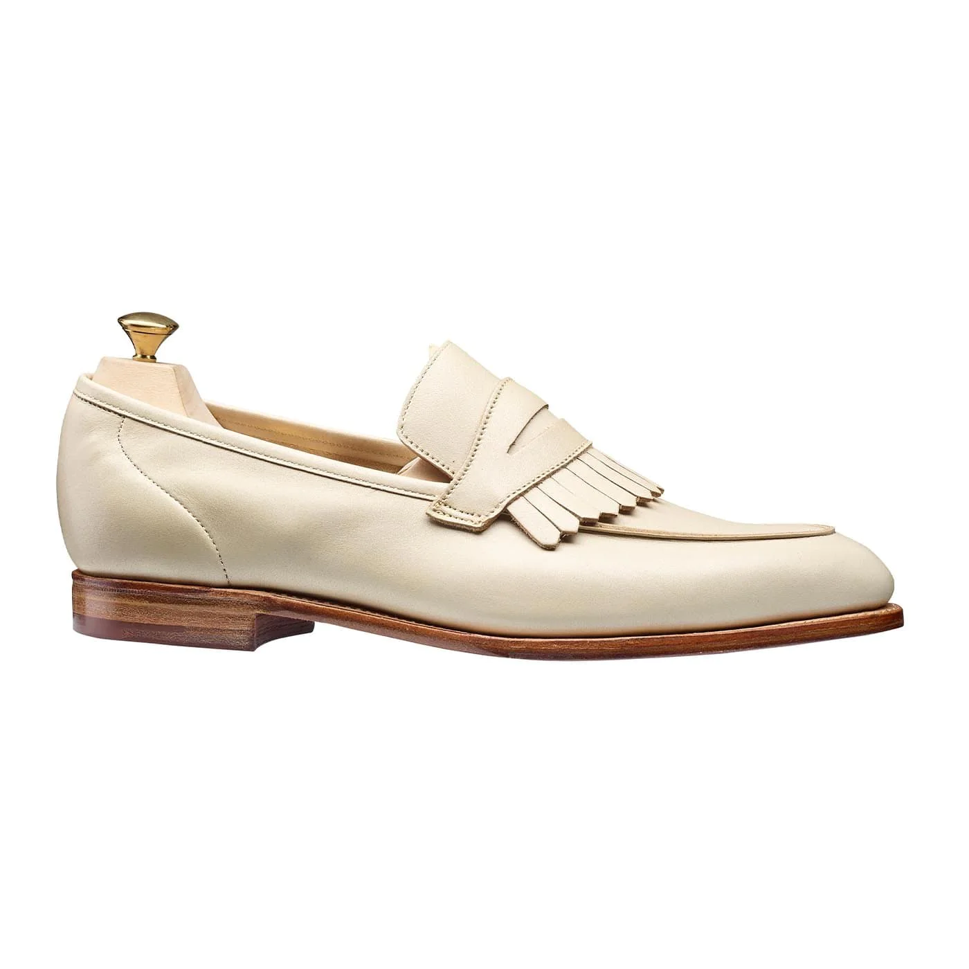 Women's Handmade Cream Leather Penny Loafer