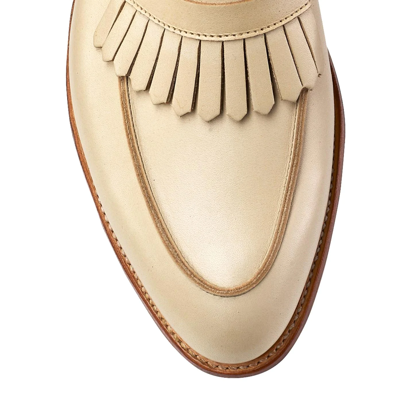 Women's Handmade Cream Leather Penny Loafer