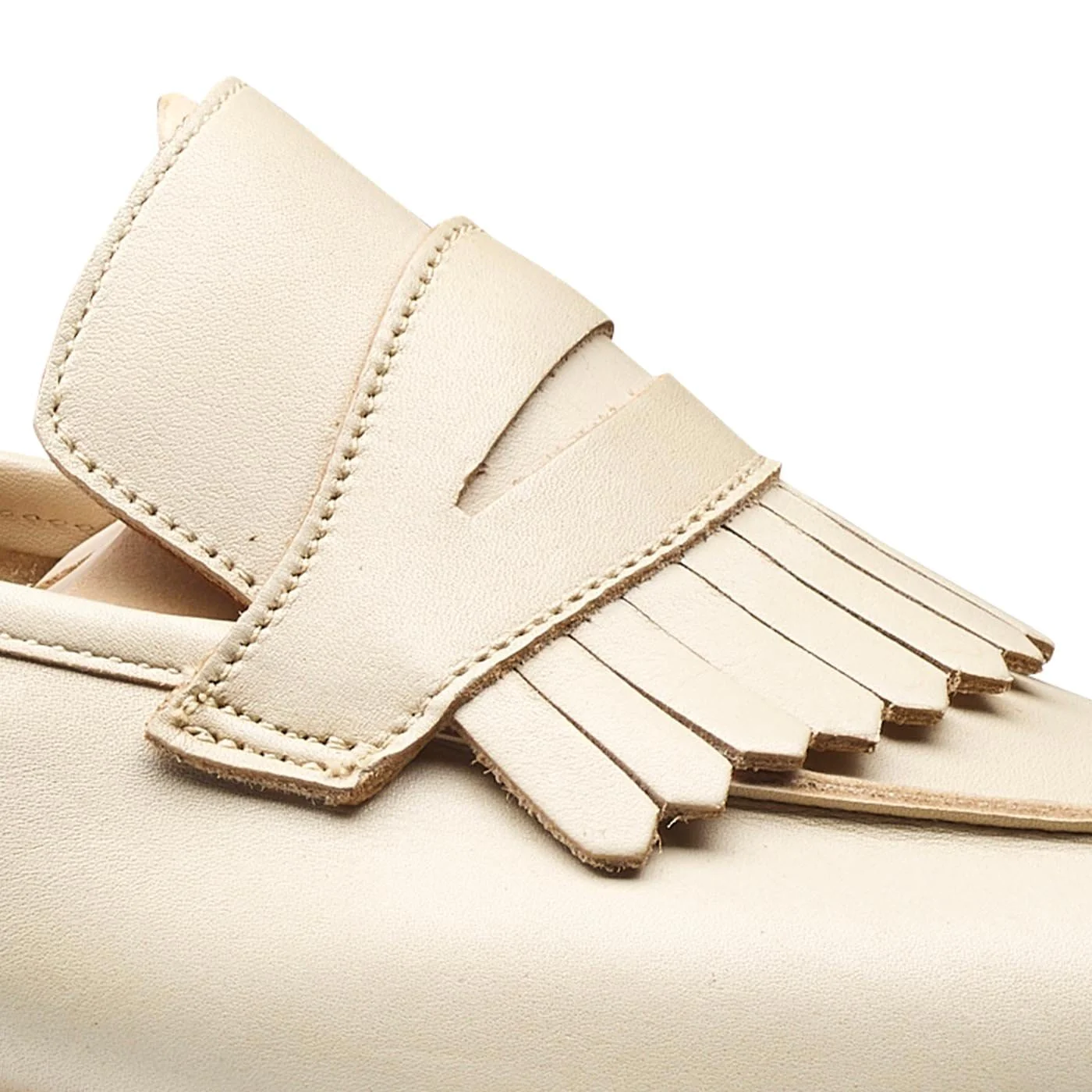 Women's Handmade Cream Leather Penny Loafer