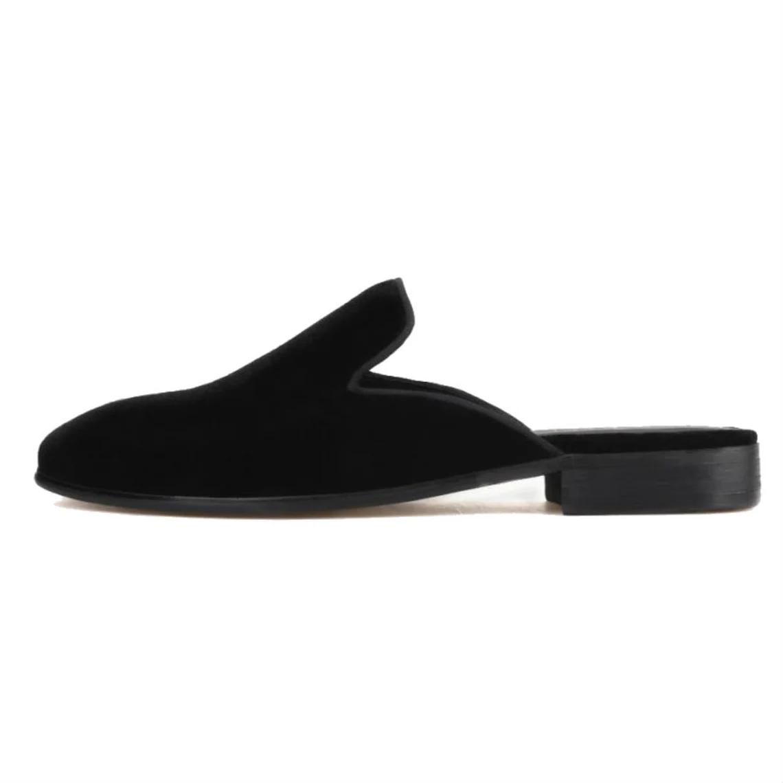 Black Plain Velvet Sandals Loafer Flats