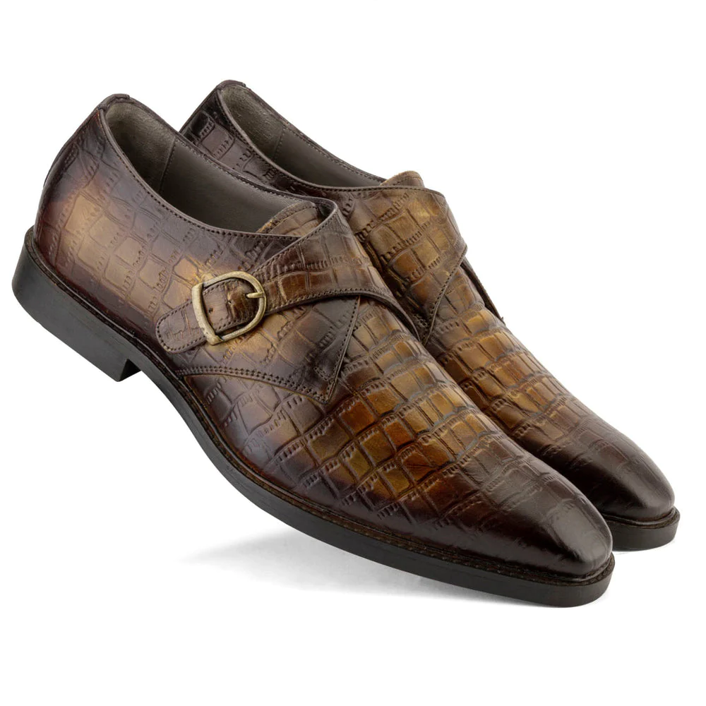 Men's Handmade Brown Wingtip Single Monk Leather Elegant Monk Shoes