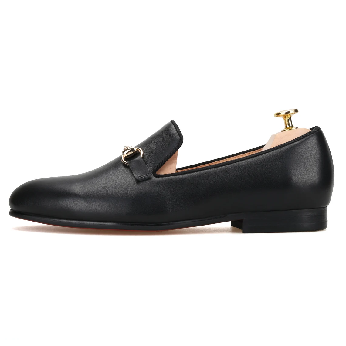 JB Black Leather Slippers Loafers with Gold Horsebit Prom Wedding