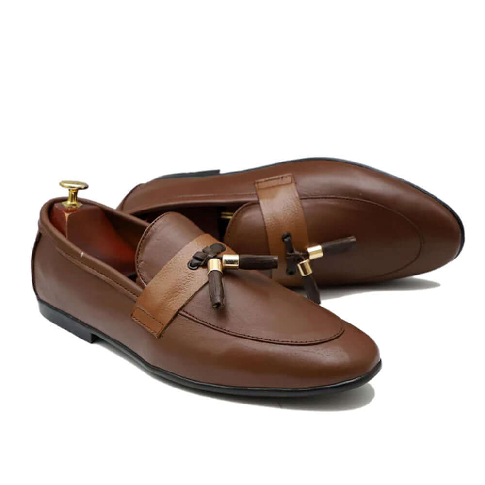 Men's Handmade Brown Leather Tassels Loafers Slip On Shoes