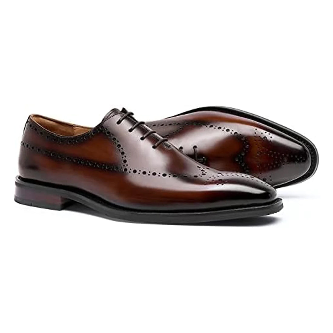 Men's Handmade Brown Leather Elegant Lace up Brogue Oxford Shoes - Hand Made by JB