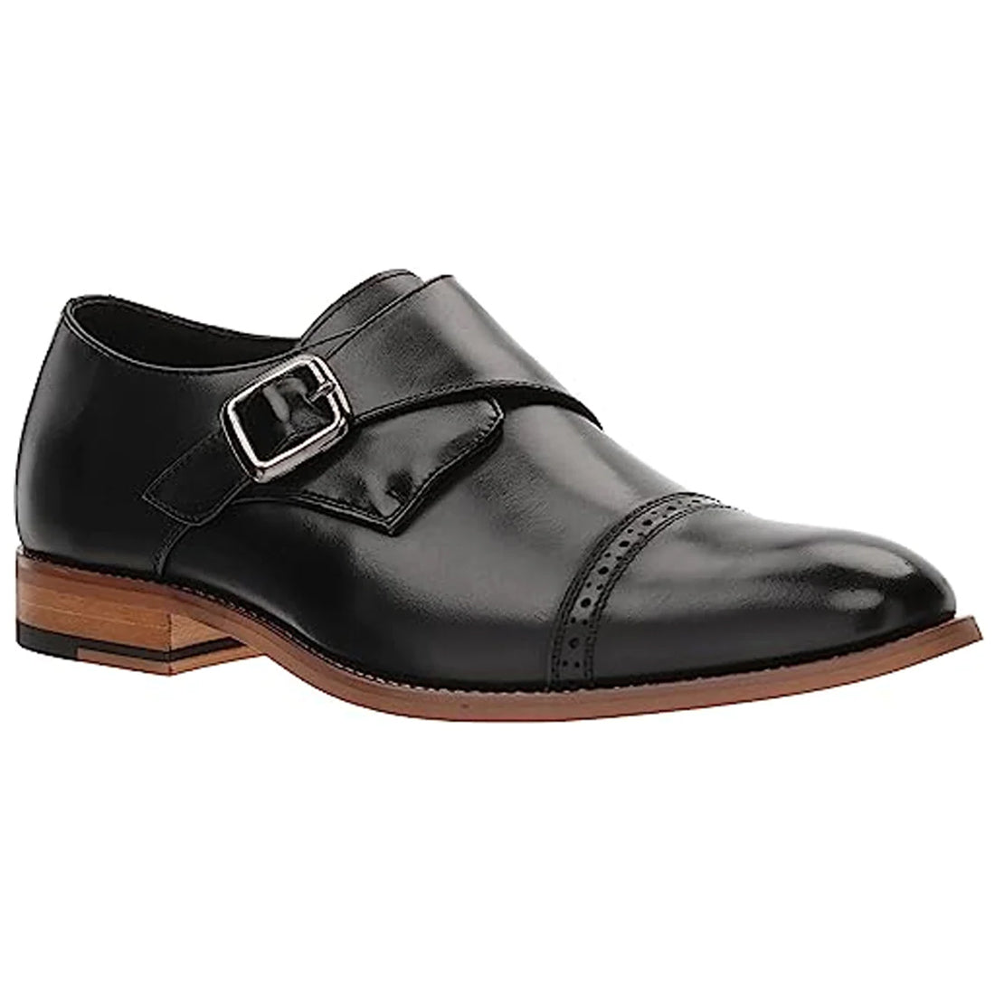 Men's Handmade Black Single Monk Leather Elegant Formal Shoes - Hand Made by JB