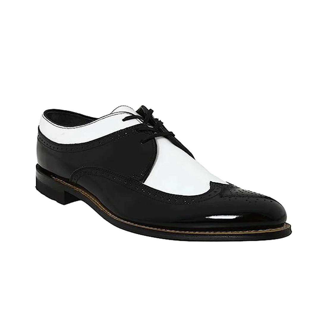 Men's Handmade Black/white Wing Tip Leather Elegant Derby Shoes