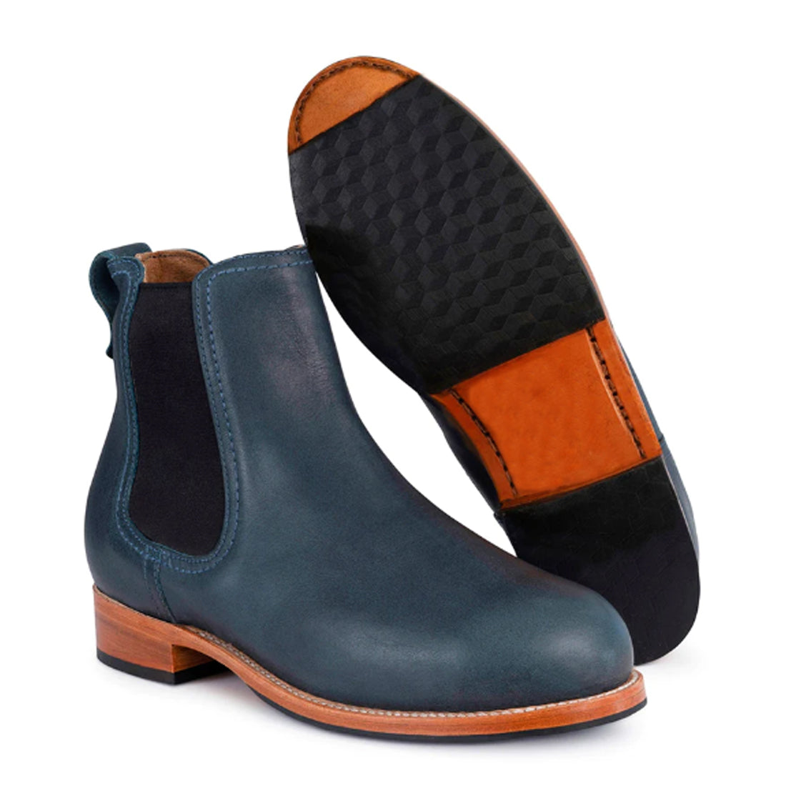 Women's Handmade Blue Leather Chelsea Boots