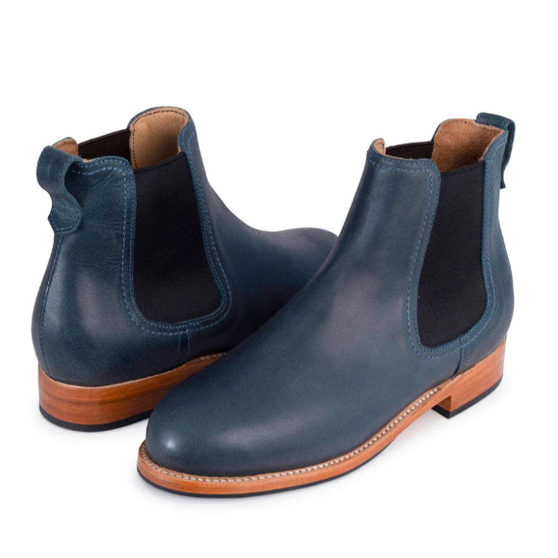 Women's Handmade Blue Leather Chelsea Boots